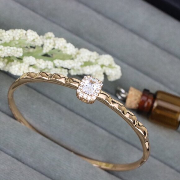 Elegant Rose Gold Bangle with Cushion Cut Stone Accent, XPBL0472 - Picture 12 of 12